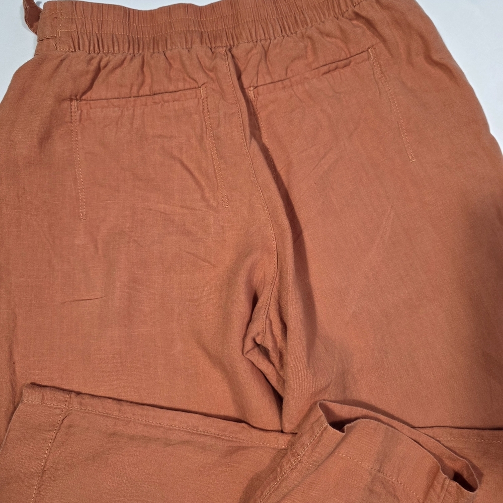 Athleta 100% Linen Pants Women Size 6 Orange Elastic Waist Lightweight Summer - Picture 3 of 10